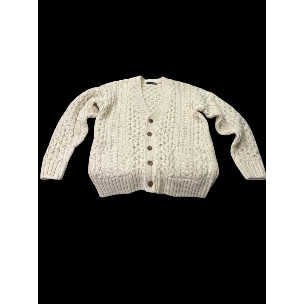 90% Wool Brandy Melville Cable Knit Cardigan Cream Button Front Chunky Cozy - Picture 7 of 10